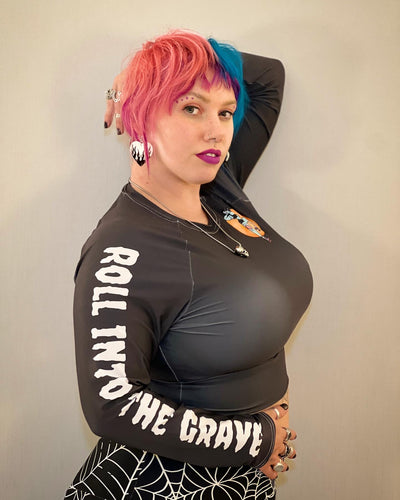 Roll Into the Grave long-sleeve crop top shirt