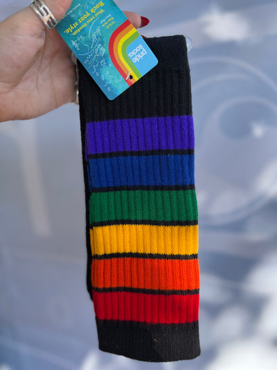 Glow Black Rainbow Pride Socks Knee High 22" Tube Socks
