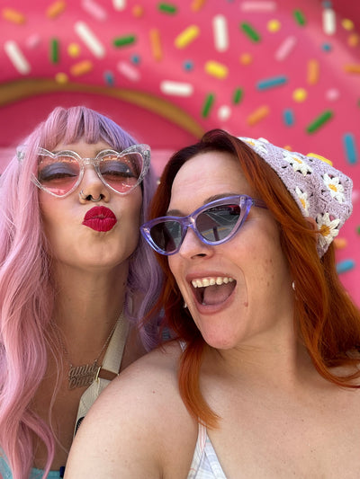 White Frame Pink Lens Heart of Glitter Sunnies | pink tinted heart shaped sunglasses