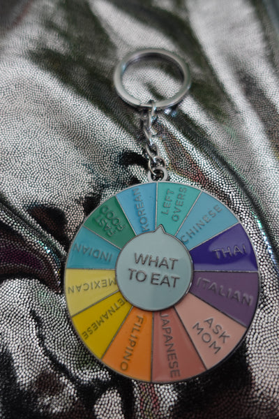 What To Eat Enamel Keychain with Spinning Arrow