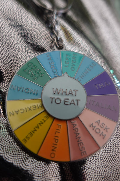 What To Eat Enamel Keychain with Spinning Arrow