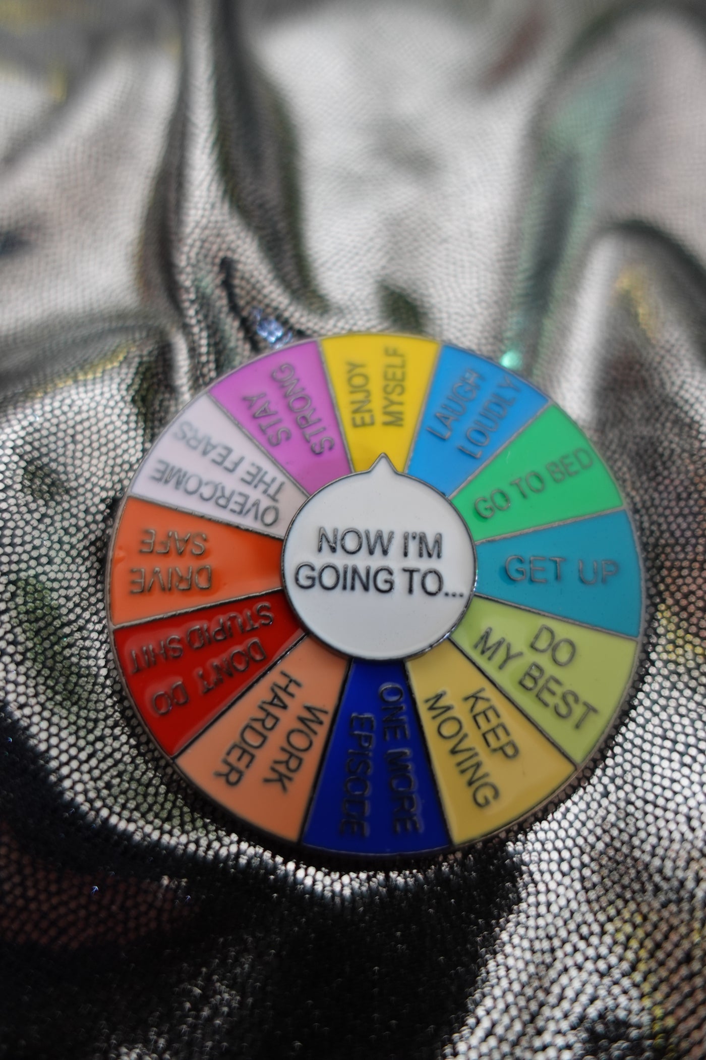 Decision Fatigue Enamel Pin with Spinning Arrow