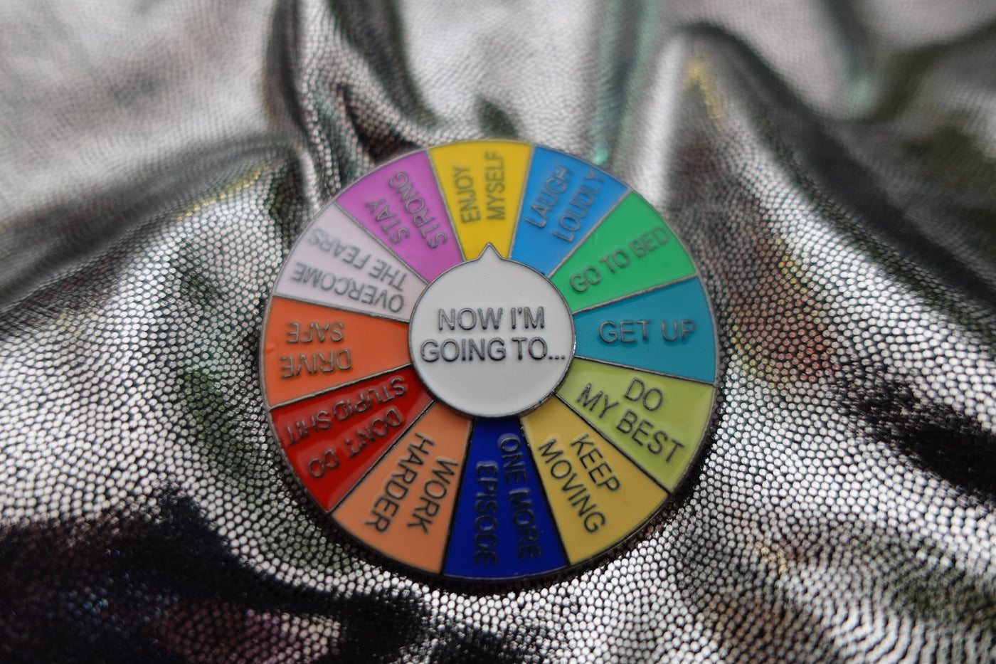 Decision Fatigue Enamel Pin with Spinning Arrow
