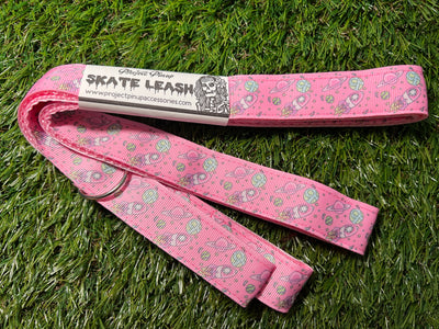 Space Rockets and Planets Pink Roller Skate Leash with D Rings - Adjustable - Yoga Mat Strap - Skateboard Sling - Artist Sonch Curiosities
