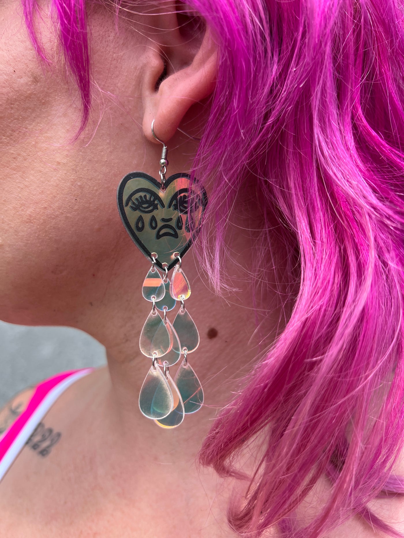 Sad Heart Crying Iridescent Acrylic Earrings