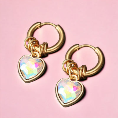 Iridescent Jewel with Gold Stainless Steel Plating Earrings *Iridescent or Dark Holo*