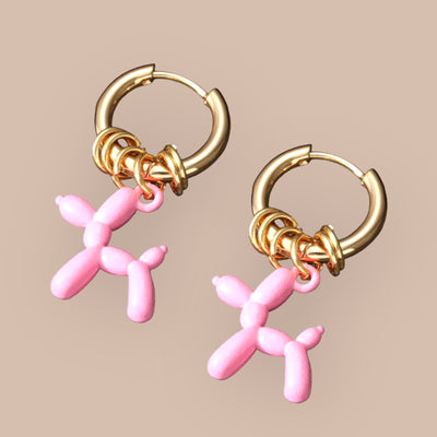 Gold or Pink Dog Balloon Animal Stainless Steel Plated Earring
