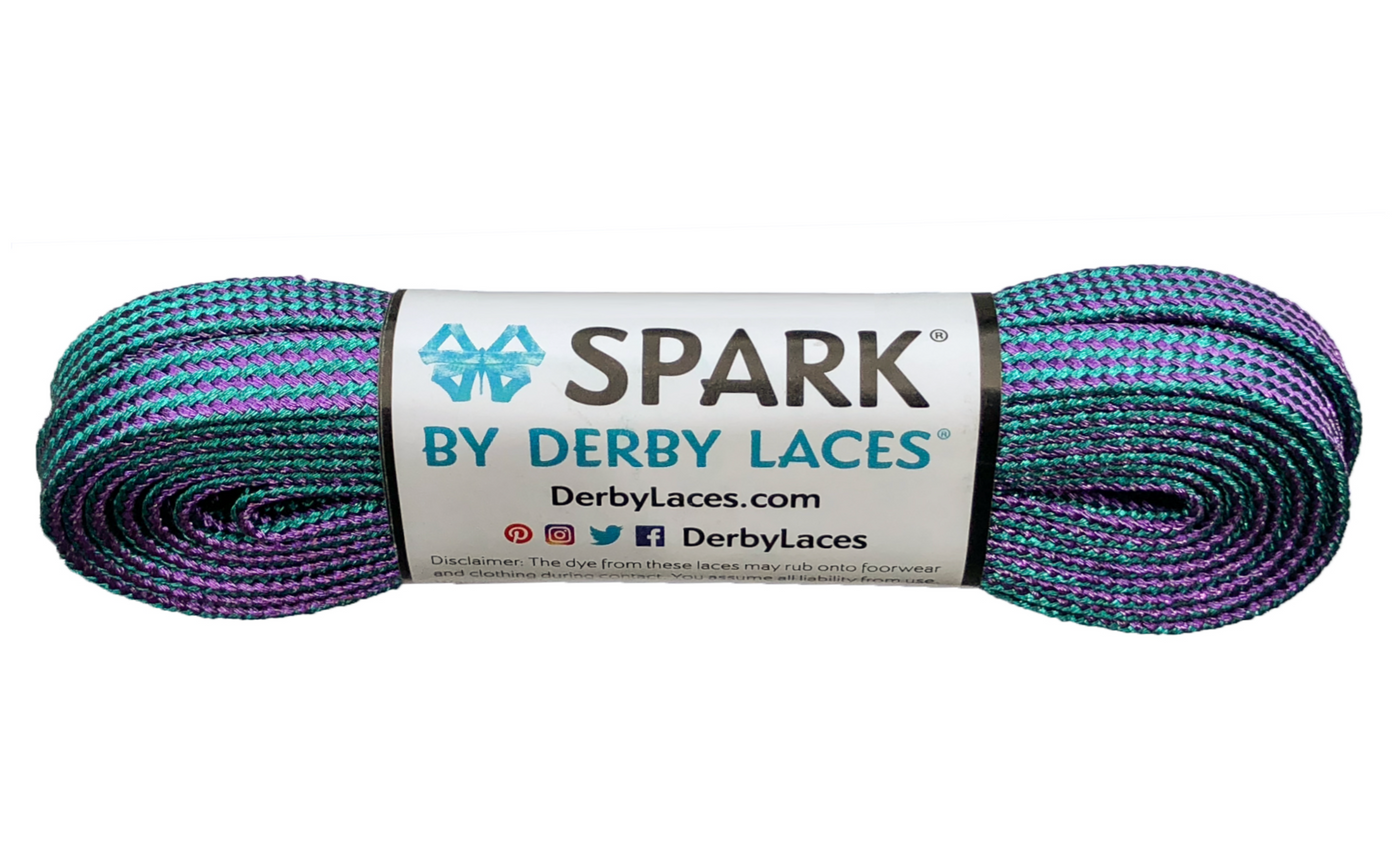 Purple and Teal Stripe Metallic 96 inch SPARK Roller Skate Laces