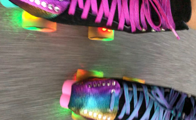 Purple and Teal Stripe Metallic 96 inch SPARK Roller Skate Laces