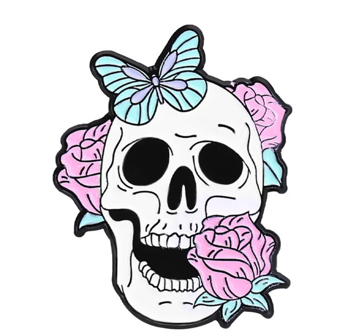 Butterflies + Heart Skull Pastel Goth Enamel Pin