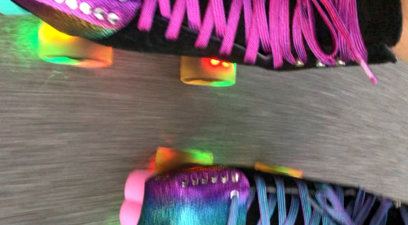 Pink and Purple Stripe Metallic 96 inch SPARK Roller Skate Laces