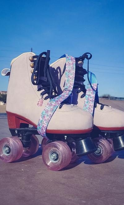 Swirl Lollipops Blue Roller Skate Leash with D Rings - Adjustable - Yoga Mat Strap - Skateboard Sling - Artist Sonch Curiosities