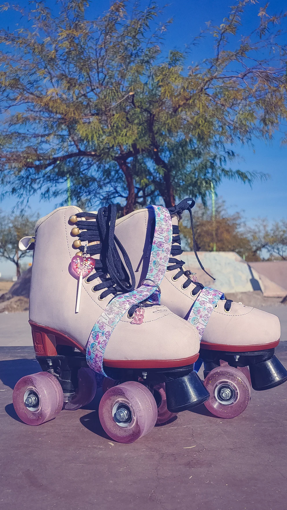 Swirl Lollipops Blue Roller Skate Leash with D Rings - Adjustable - Yoga Mat Strap - Skateboard Sling - Artist Sonch Curiosities