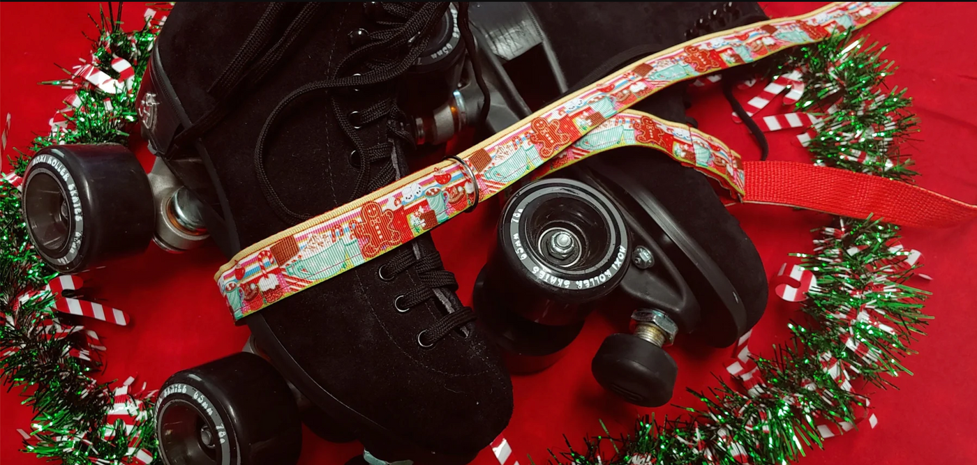 Sweet Christmas Roller Skate Leash with D Rings - Adjustable - Yoga Mat Strap - Skateboard Sling - Artist Sonch Curiosities