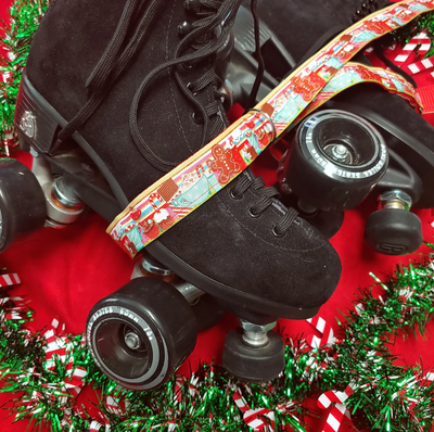 Sweet Christmas Roller Skate Leash with D Rings - Adjustable - Yoga Mat Strap - Skateboard Sling - Artist Sonch Curiosities