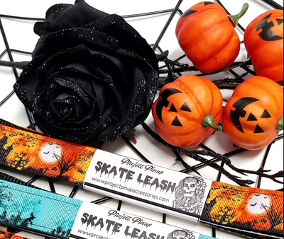 Haunted House Orange and Black Roller Skate Leash with D Rings - Adjustable - Yoga Mat Strap - Skateboard Sling - Artist Sonch Curiosities