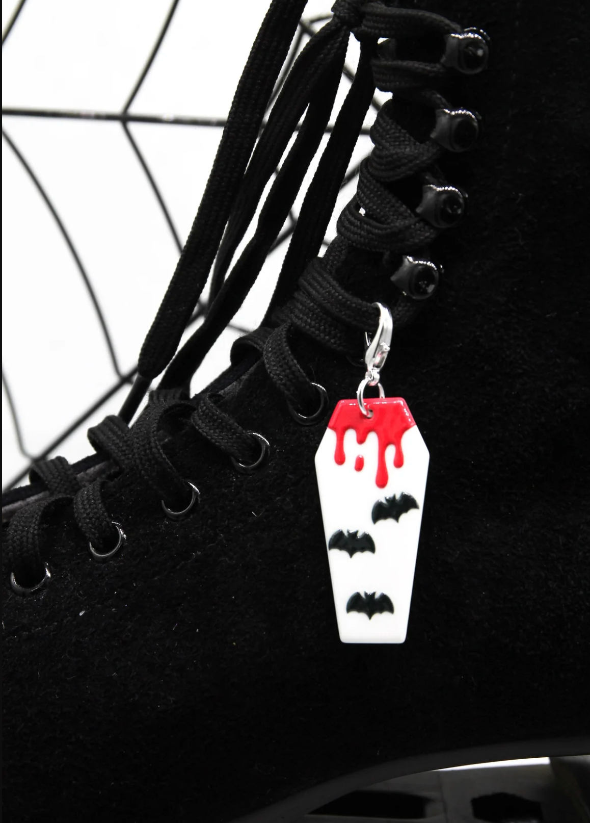 Dripping Blood White Coffin with Bats Roller Skate Charm  - Shoe charm, Zipper pull, Bag charm - CHOOSE YOUR LIMB