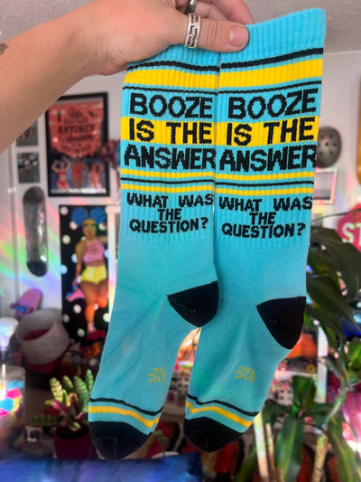 BOOZE IS THE ANSWER (WHAT WAS THE QUESTION?) gym socks