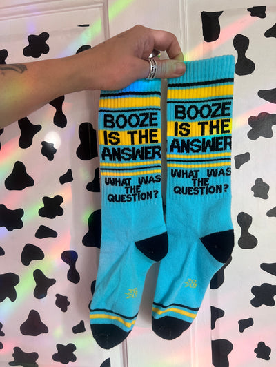 BOOZE IS THE ANSWER (WHAT WAS THE QUESTION?) gym socks