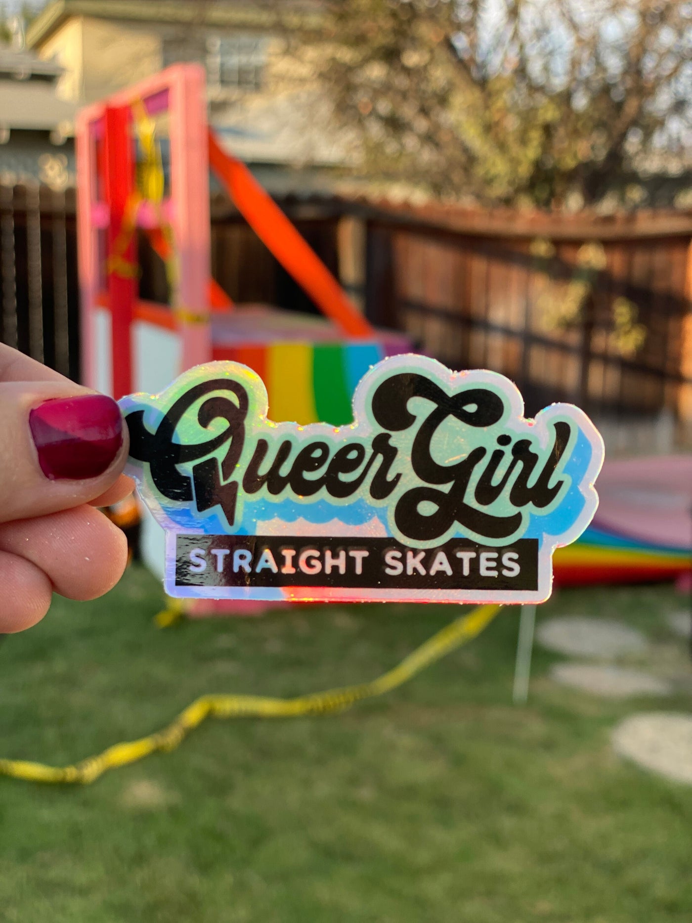 Queer Girl Straight Skates blue/green Holographic Logo Sticker
