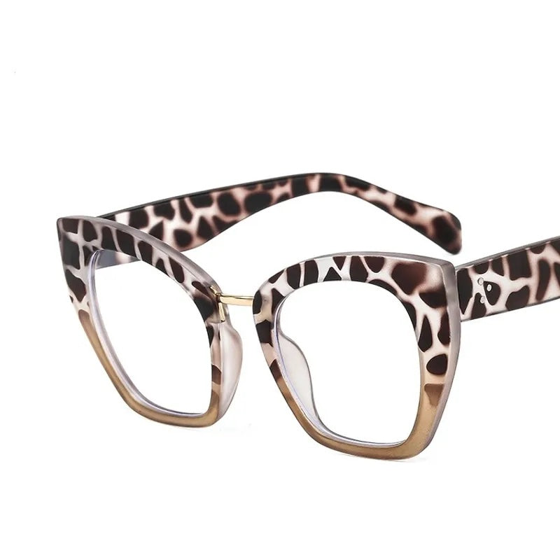 Large Giraffe and brown frame blue light protecting Clear Glasses