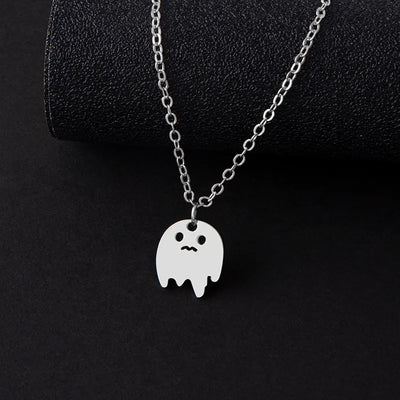 Sad Ghost Necklace -Stainless Steel Pendant and Stainless Steel Plated Chain