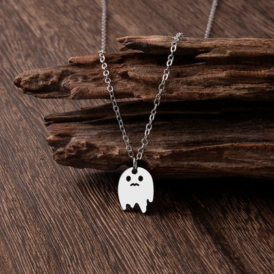 Sad Ghost Necklace -Stainless Steel Pendant and Stainless Steel Plated Chain