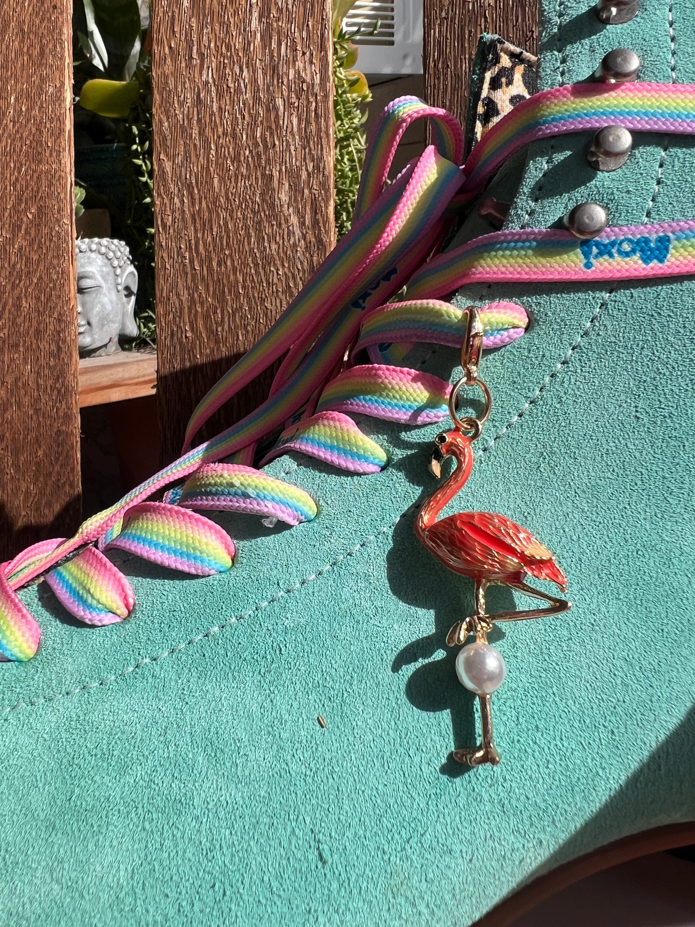 Large Flamingo and Pearl Skate Charm - Shoe Charm, Zipper Pull, Bag Charm