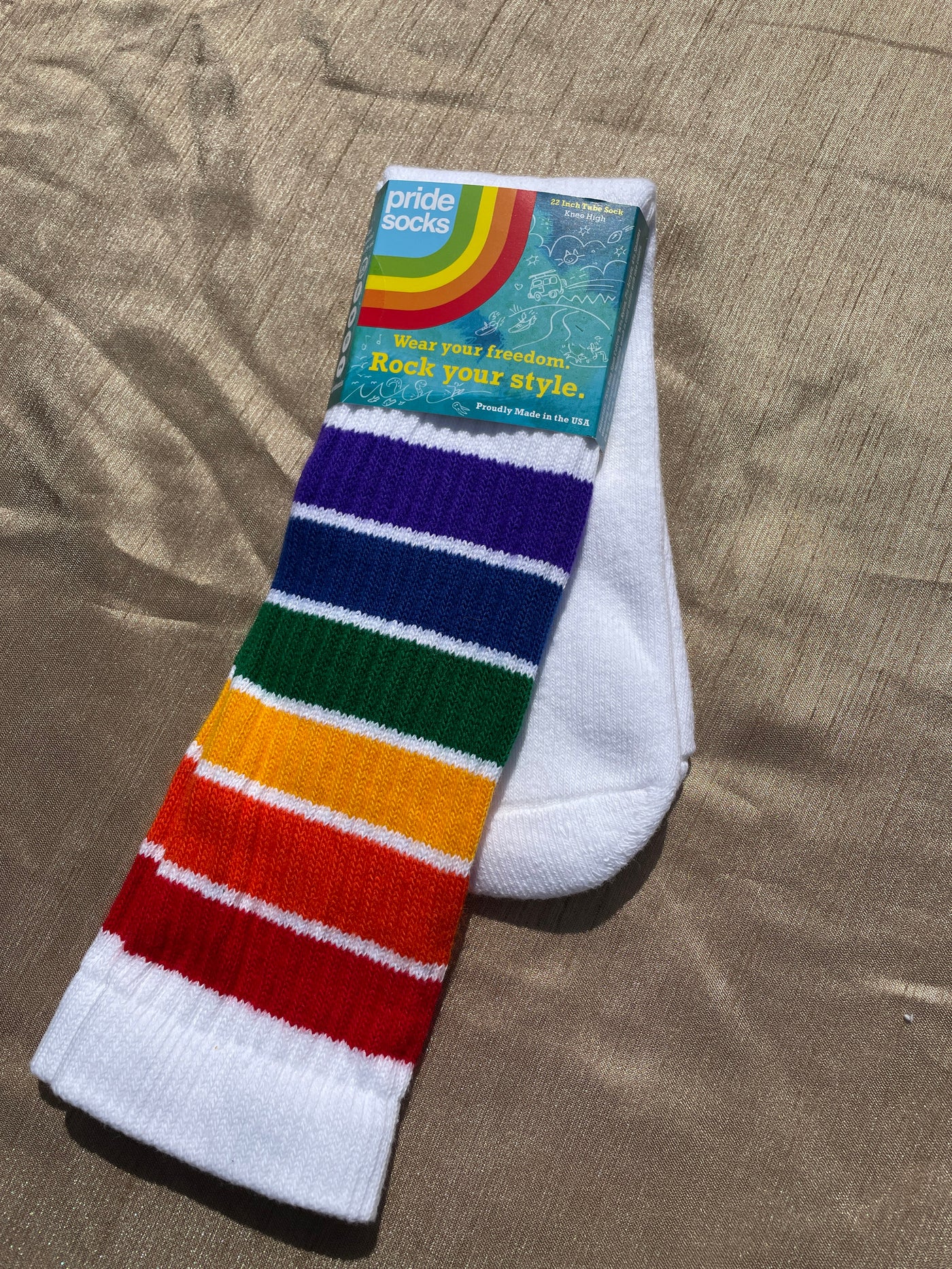 YOLO Rainbow Pride Socks Knee High Tube Socks - 22"