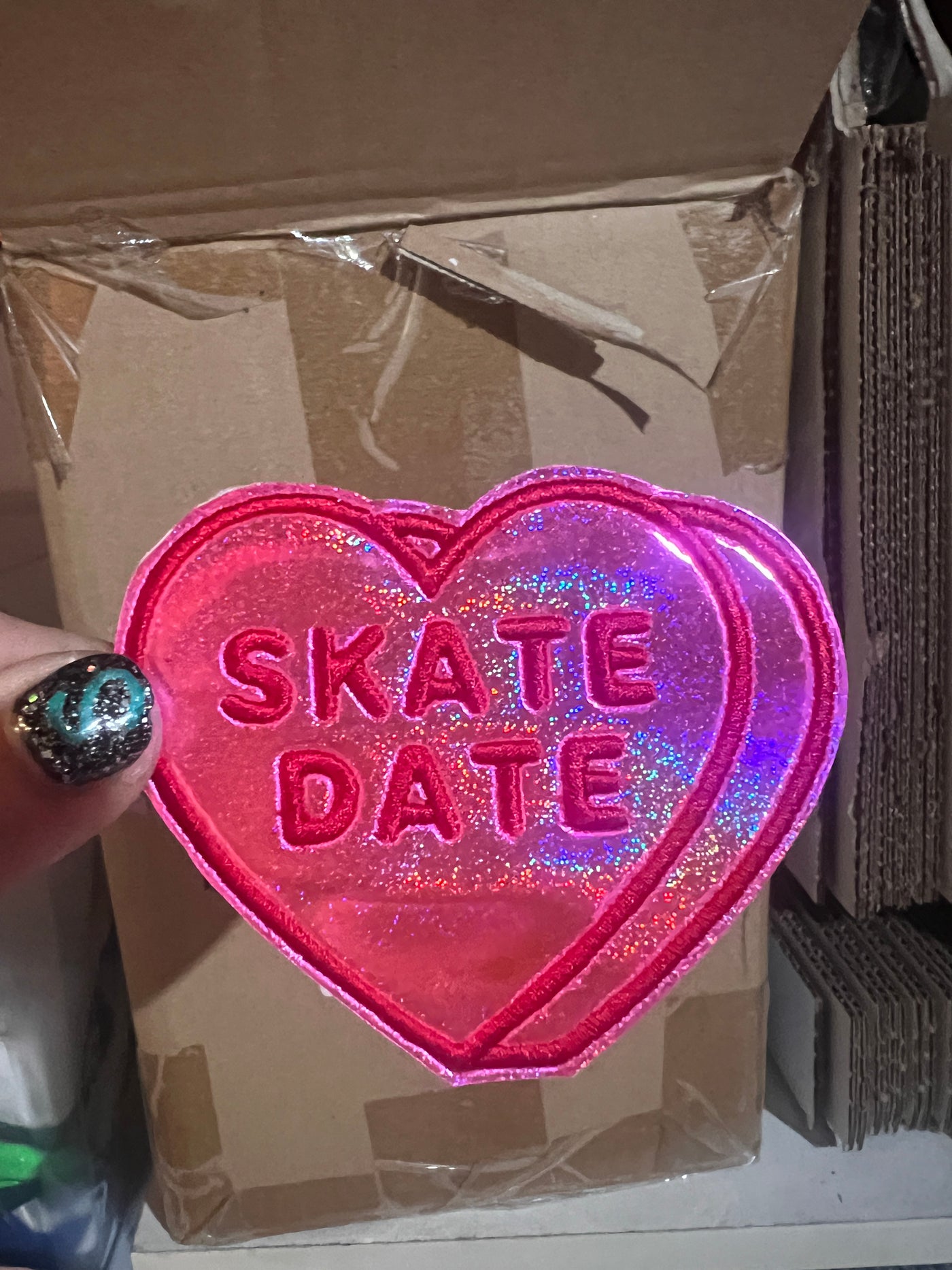 Pink Holographic Skate Date Candy Heart Patch