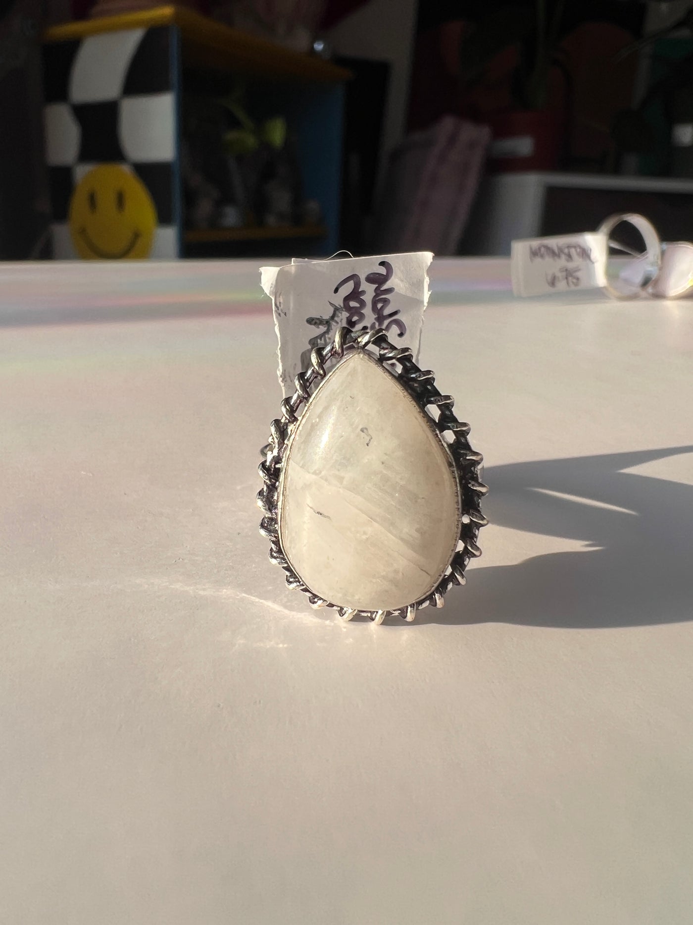 Ornate Plump Teardrop Moonstone Sterling Silver Ring Size 6