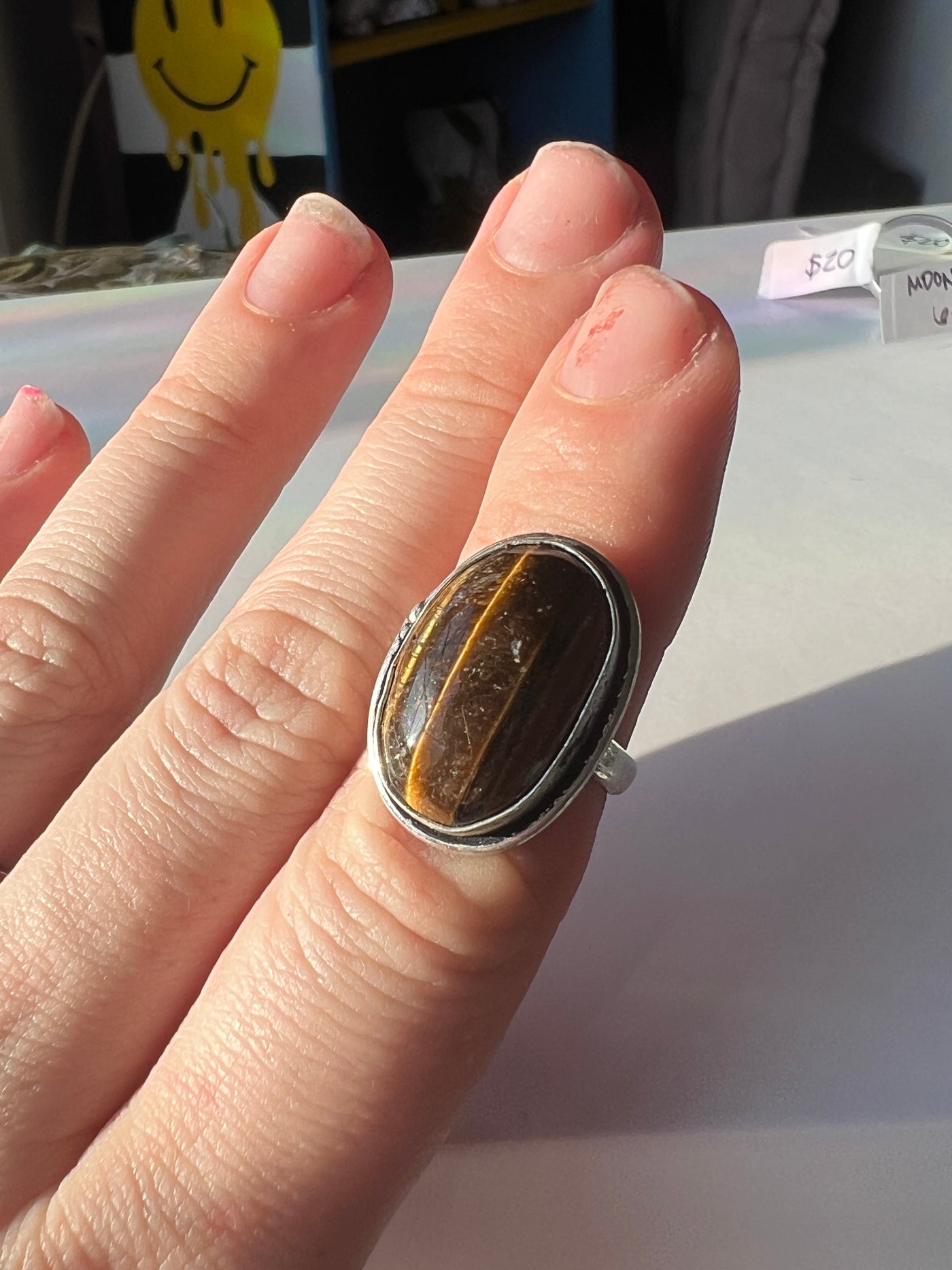Oval Tigers Eye Sterling Silver Ring Size 5