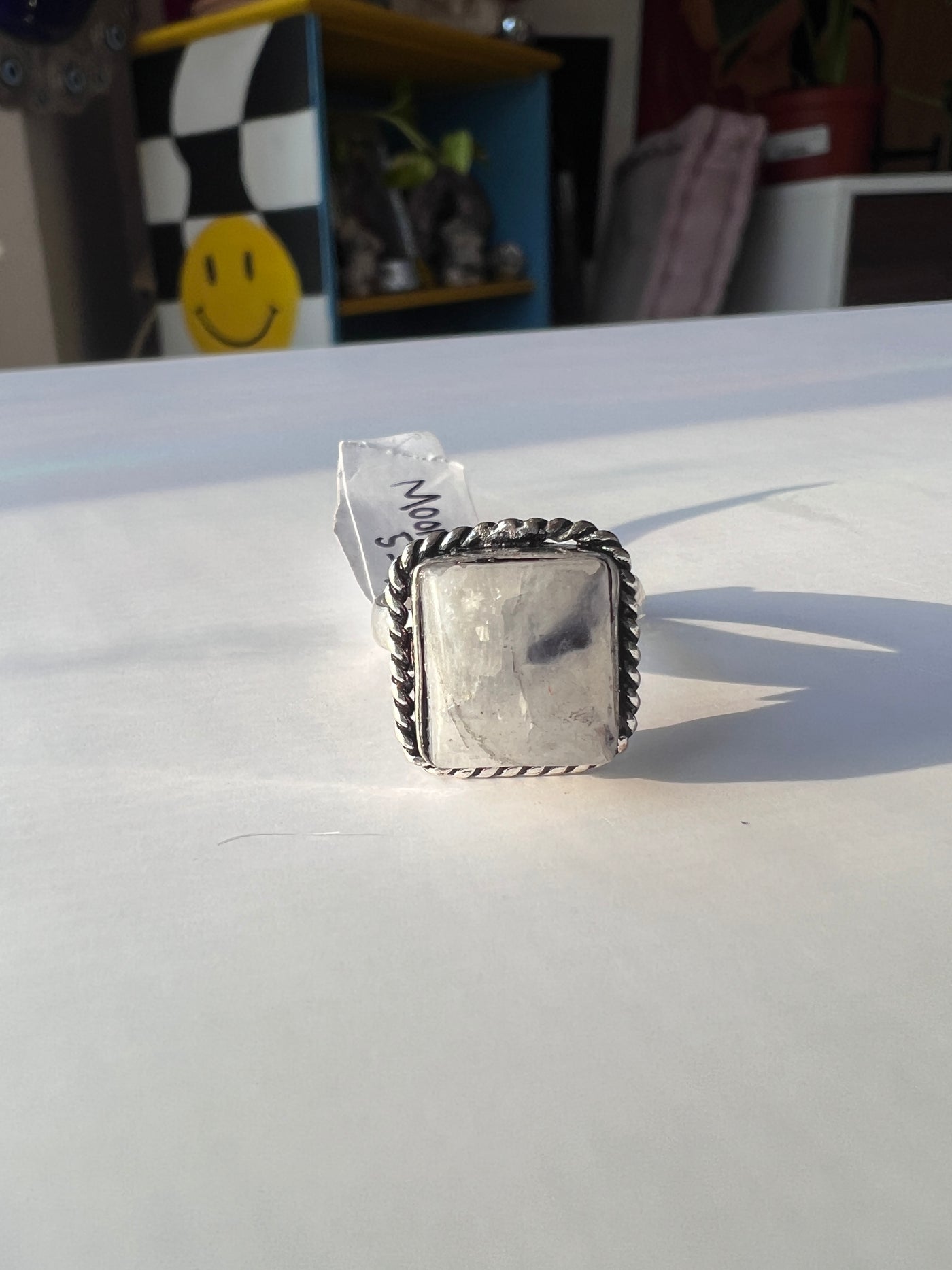 Square Moonstone Sterling Silver Ring Size 5.75
