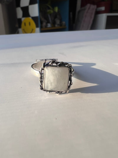 Square Ornate Moonstone Sterling Silver Ring Size 8.75