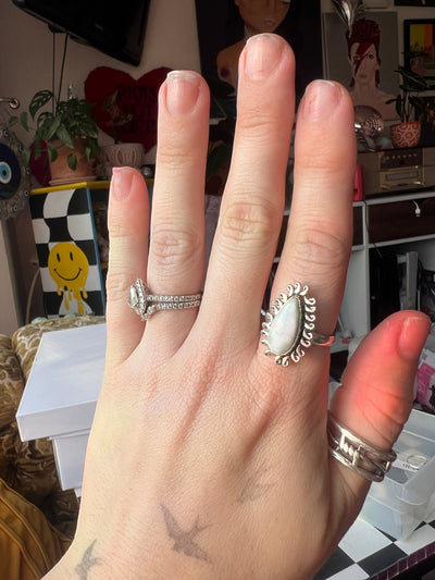 Ornate Teardrop Aqua Agate Sterling Silver Ring Size 8