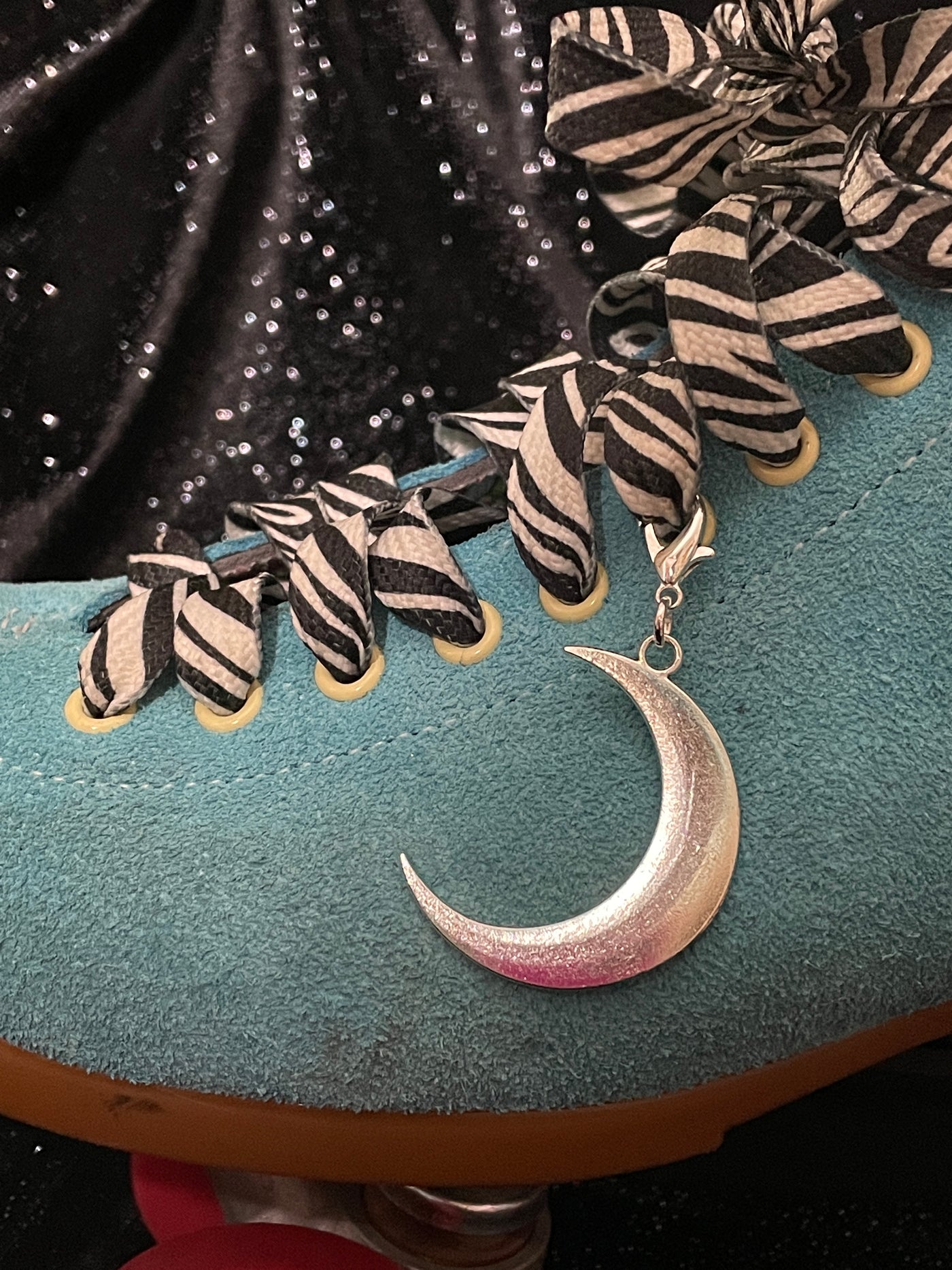 Large Silver Crescent Moon Roller Skate Charm