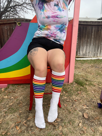 Freedom Rainbow Pride Socks Knee High Tube Socks - 22"