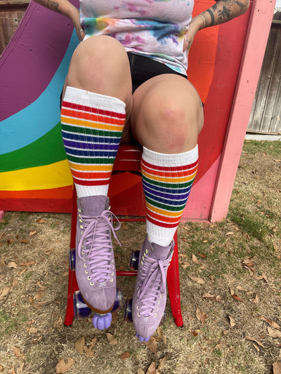 Freedom Rainbow Pride Socks Knee High Tube Socks - 22"