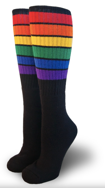 Glow Black Rainbow Pride Socks Knee High 22" Tube Socks