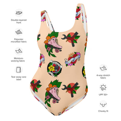 Skate Ink tan One-Piece Swimsuit