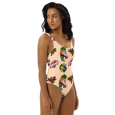 Skate Ink tan One-Piece Swimsuit