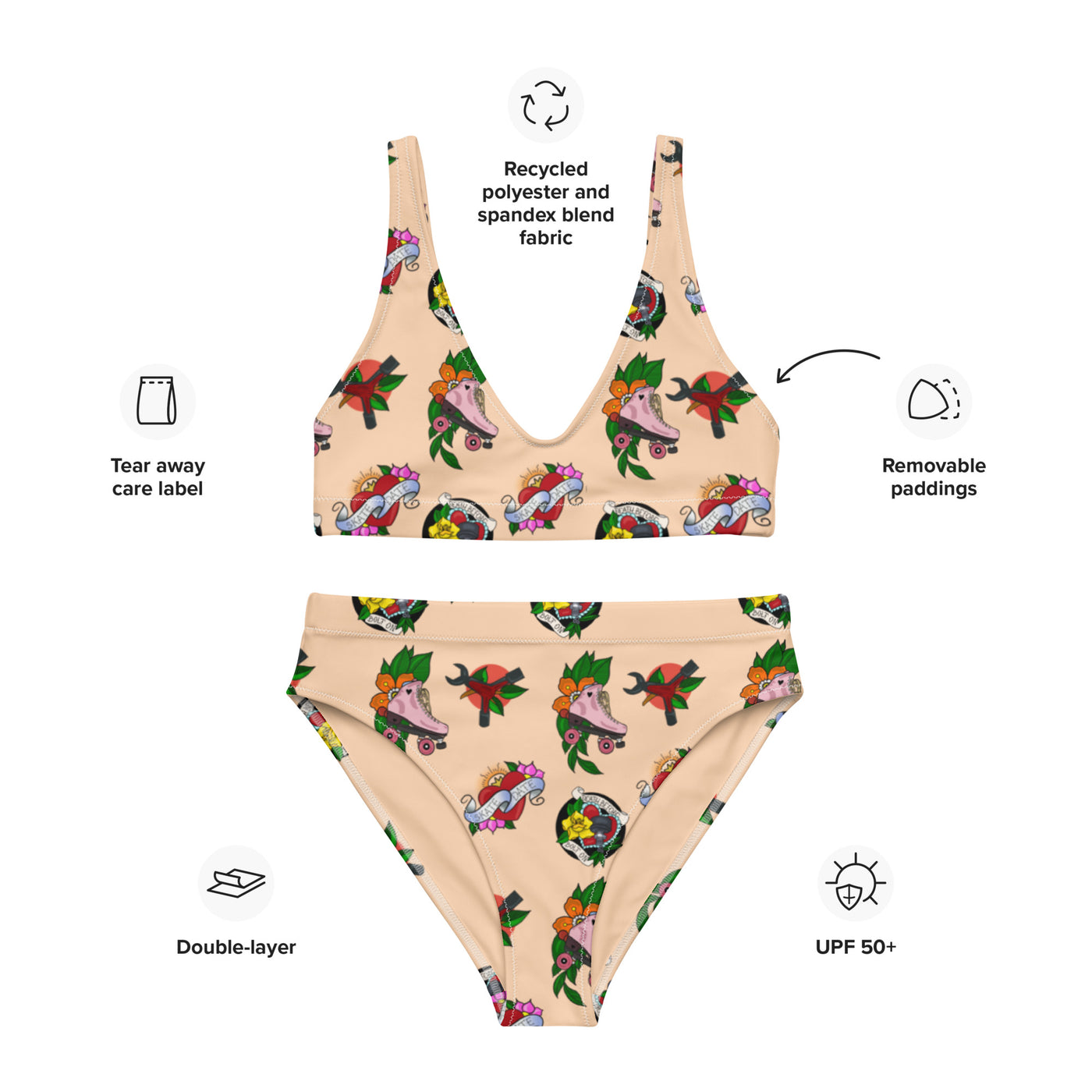 Skate Ink tan Recycled high-waisted bikini
