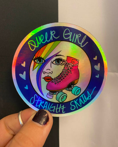 Holographic OG Queer Girl Straight Skates Logo Sticker