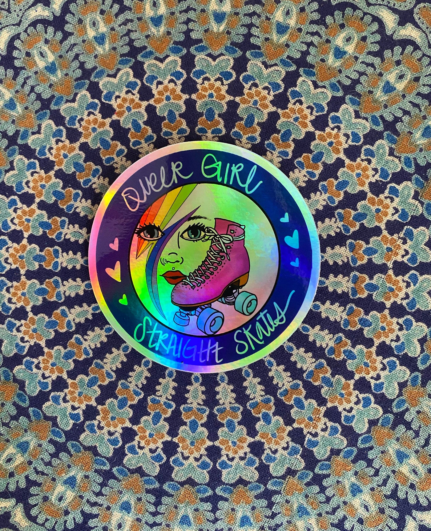 Holographic OG Queer Girl Straight Skates Logo Sticker