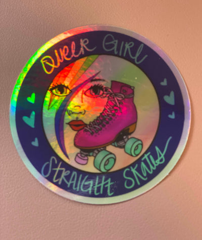 Holographic OG Queer Girl Straight Skates Logo Sticker