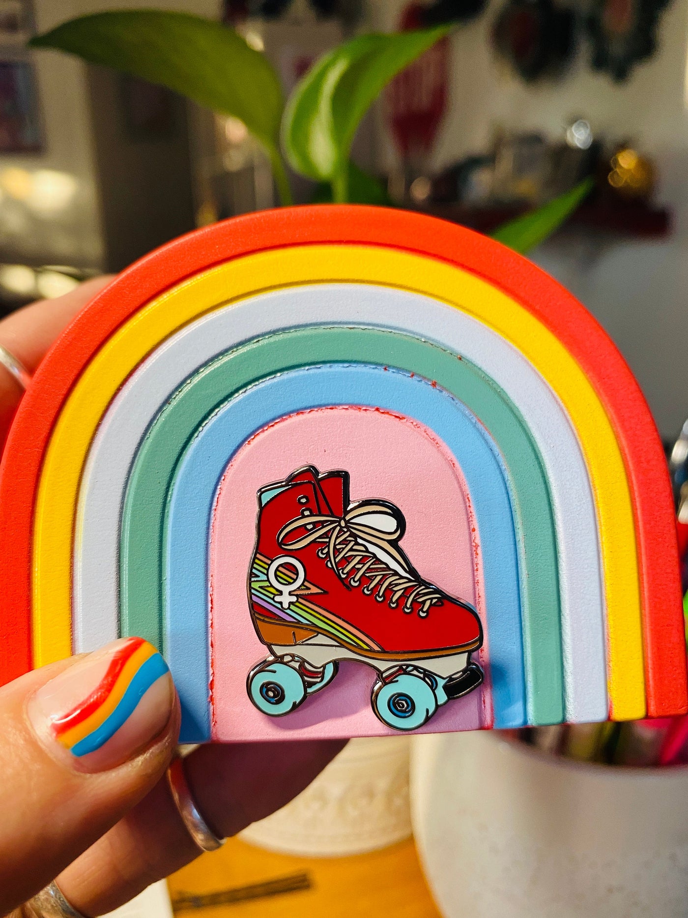 Rainbow Femme Empowerment Roller Skate PIN!