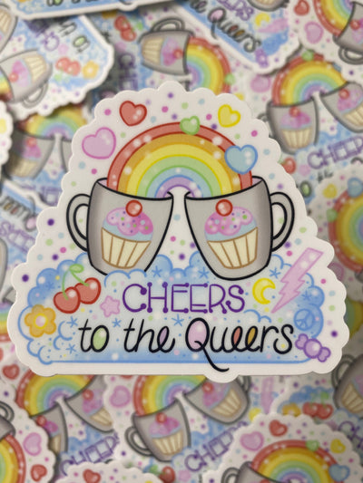 Cup of Rainbows Pastel Cheers to the Queers 3" Sticker