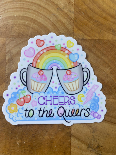 Cup of Rainbows Pastel Cheers to the Queers 3" Sticker