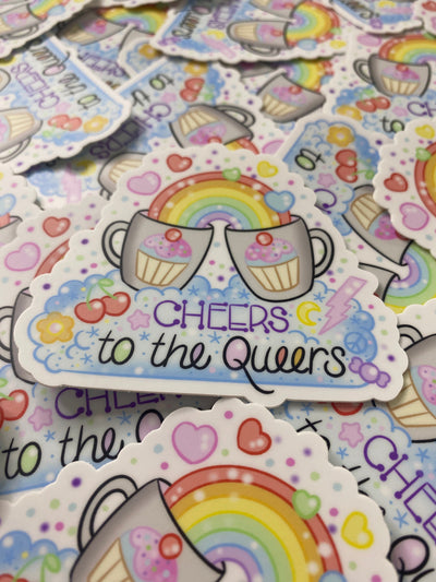 Cup of Rainbows Pastel Cheers to the Queers 3" Sticker