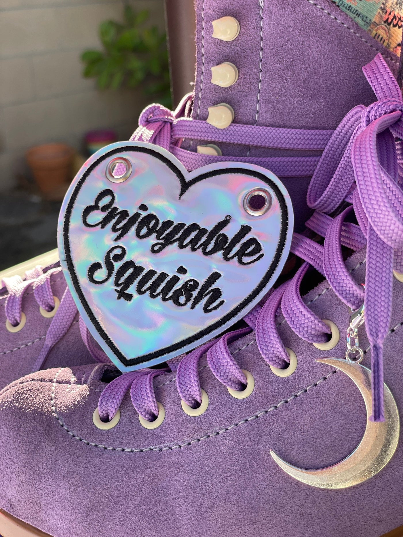 Enjoyable squish roller skate patch with eyelets